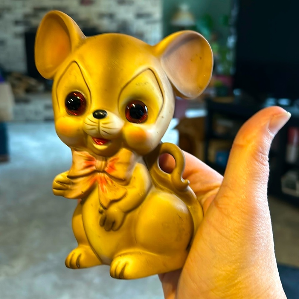 Josef Original 6" Tall Brown Mouse w Pink Tie Figurine Statue CollectableVintage